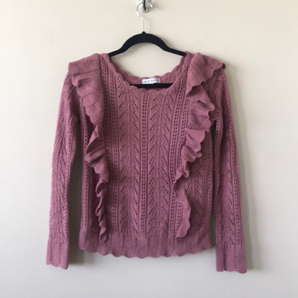Pink Thread Ruffle Front/Back Knit Sweater